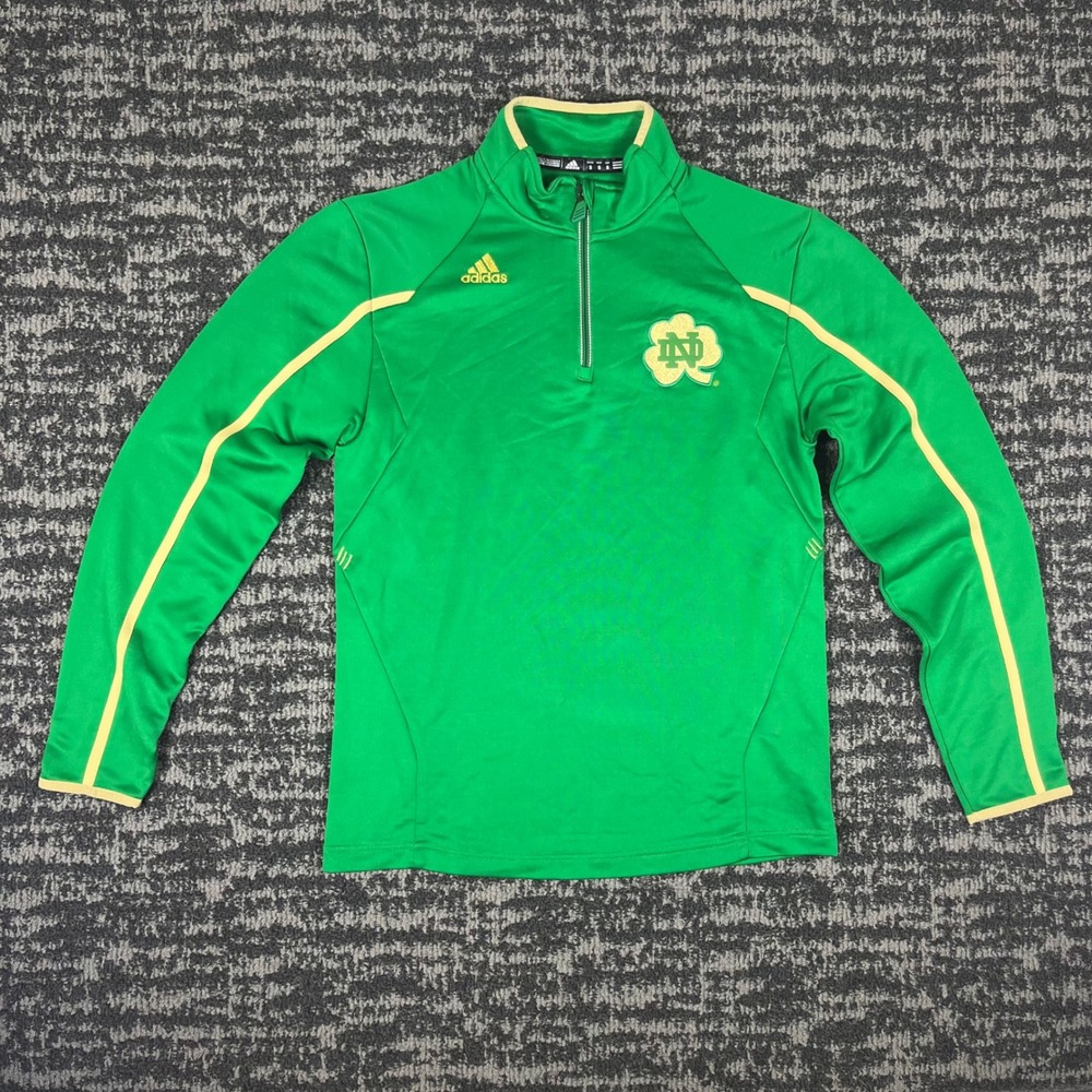 Adidas Notre Dame Fighting Irish Quarter Zip Pullover Green Climalite Mens Small